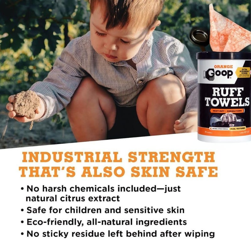 Goop Orange Heavy Duty Ruff Towels with Scrubbing Power, 10” x 12” Dual Textured Multi-Purpose Cleaning Wipes, Removes Dirt, Grease, Oil, 72 Count - Image 4